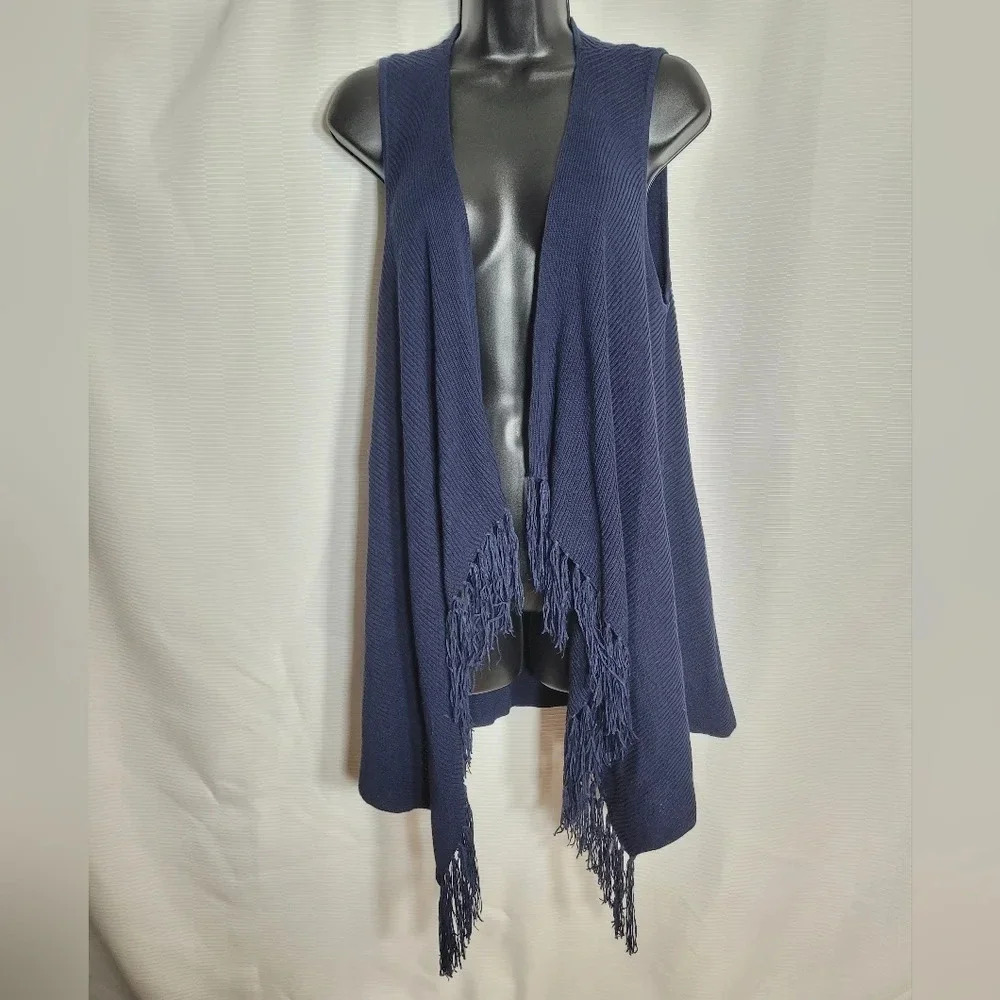 Lilly Pulitzer Blue Fringed Knit Cardigan sz M 26234